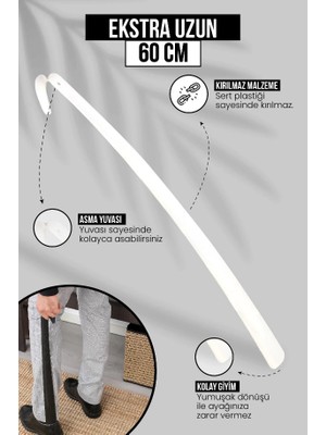 Orvila Beyaz Ayakkabı Çekeceği 60 Cm| Sert Plastik Asılabilir Çekecek Yumuşak Kerata Uzun