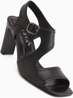 Limoya Lucie Hakiki Deri Siyah Kalın Topuklu Kadın Sandalet