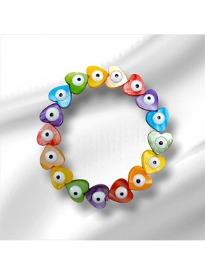 Biuti Sedef Kalp Renkli Nazar Boncuğu Bileklik El Yapımı, Yeni Yıl Hediyesi