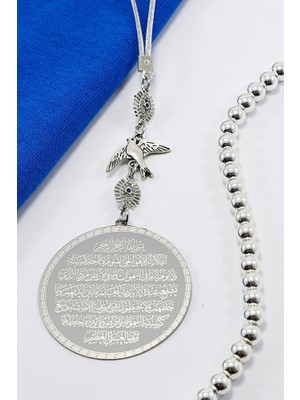 Biuti Minik Göz Figürlü Kuş Paslanmaz Çelik Ayetel Kürsi Nazar Ayeti Araba Dikiz Ayna Süsü (4,5cm Plaka)