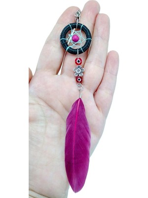 Biuti Mor Tüylü Düş Kapanı Araba Dikiz Ayna Süsü, Kırmızı Nazar Boncuklu Dreamcatcher Yeni Araba Hediyesi