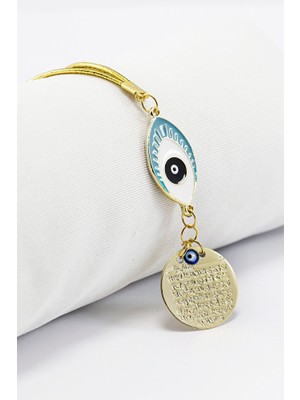 Biuti Turkuaz Göz Figürlü Metal Ayetel Kürsi Araba Dikiz Ayna Süsü, Yeni Araba Hediyesi