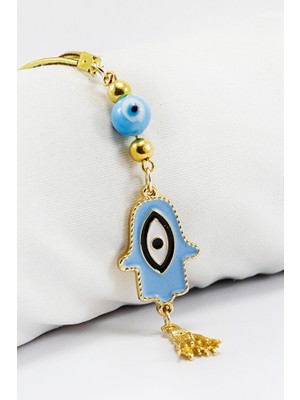 Biuti Mavi Cam Nazar Boncuklu Püsküllü Hamse Eli Araba Dikiz Ayna Süsü