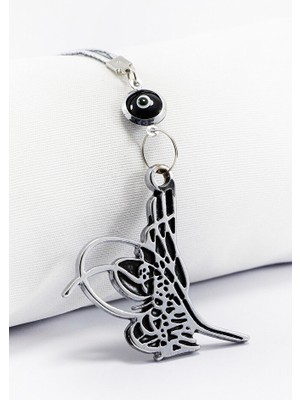 Biuti Çerçeveli Siyah Nazar Boncuklu Osmanlı Tuğrası Dikiz Ayna Süsü, Yeni Araba Hediyesi