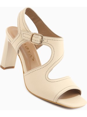 Limoya Lucie Hakiki Deri Bej Kalın Topuklu Kadın Sandalet