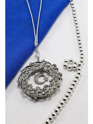 Biuti Gümüş Renk Detaylı Parlak Taşlı Ay Yıldızlı Dikiz Ayna Süsü, Hediyelik Yeni Araba Hediyesi