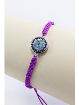 Biuti Mor Renkli Asansörlü Gümüş Zirkon Taşlı Nazar Bileklik, Hediyelik Bileklik