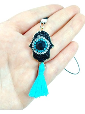 Biuti Siyah Fatma Ana Eli Parlak Taşlı  Nazar Boncuğu Araba Dikiz Ayna Süsü Lüks Hediyelik Aksesuar