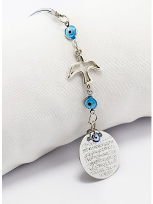 Biuti Çerçeveli Nazar Boncuklu Kuşlu Metal Ayetel Kürsi Dualı Dikiz Ayna Süsü, Yeni Araba Hediyesi