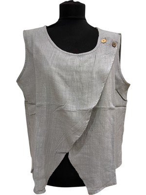 Phuti Asimetrik Kesim Ahşap Düğme Detaylı Bluz