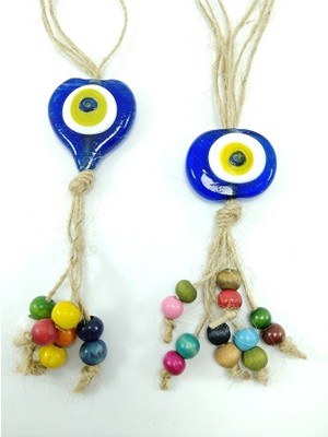 Ennea Art Nazar Boncuğu Araba Dikiz Ayna Süsü / Duvar Süsü El Yapımı Büyük Danagözü Ikili Hediyelik Set