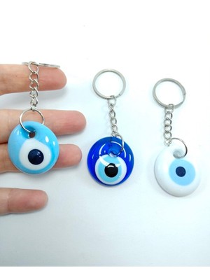 Ennea Art Cam Nazar Boncuğu Anahtarlık Üçlü Set El Yapımı Anahtarlık/araba Dikiz Ayna Süsü Hediyelik Aksesuar