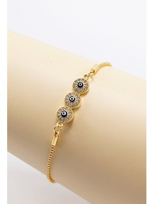 Biuti Ayarlanabilir Üçlü Parlak Zirkon Taşlı Bileklik, Hediyelik Nazarlı Bileklik