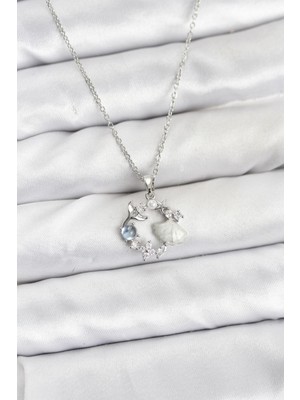 Prativas 316L Çelik Zincir Gümüş Renk Deniz Tema Model Zirkon Taşlı Kadın Kolye - PRT3500EB10218