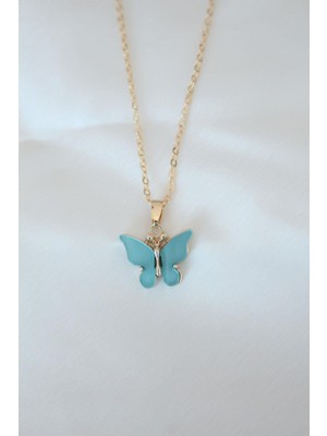 Prativas Gold Kaplama Turkuaz Renk Sedefli Kelebek Kolye – PRT3500EB10016