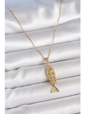 Prativas 316L Çelik Zincir Gold Renk Zirkon Taşlı Balık Figürlü Kolye – PRT3500EB06169