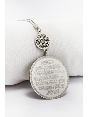 Biuti Yaşam Çiçeği Paslanmaz Çelik Ayetel Kürsi Felak Nas Ihlas Araba Dikiz Ayna Süsü (4,5cm Plaka)