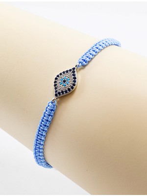 Biuti Bebe Mavisi Asansörlü Gümüş Elips Zirkon Taşlı Nazar Bileklik, Hediyelik Bileklik