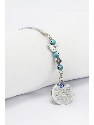 Biuti Eskitme Kuşlu Nazar Boncuğu Metal Ayetel Kürsi Araç Dikiz Ayna Süsü, Yeni Araba Hediyesi