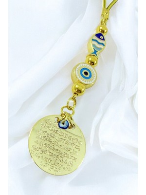 Biuti Çerçeveli Lacivert Balık Nazar Gold Metal Ayetel Kürsi Araba Dikiz Ayna Süsü, Yeni Araba Hediyesi