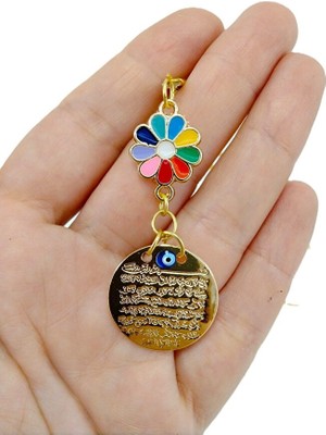 Biuti Metal Ayetel Kürsi Araba Dikiz Ayna Süsü Metal Rengarenk Çiçekli Hediyelik Lüks Aksesuar