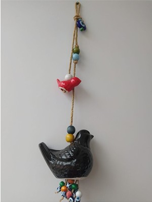 Ennea Art Seramik Ikili Kuş Nazarlık El Yapımı Duvar Dekoru Büyük Kuş 11*8 cm Küçük Kuş 7*3 cm