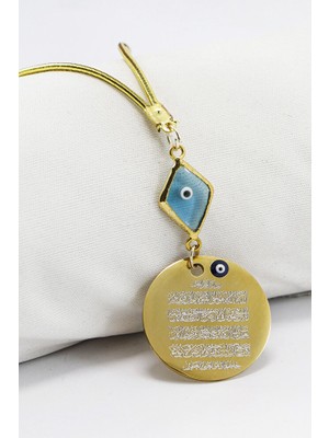 Biuti Çift Yön Çelik Ayetel Kürsi Bismillah Yazılı Araba Dikiz Ayna Süsü, Nazarlı Hediyelik Oto Süsü (3cm)