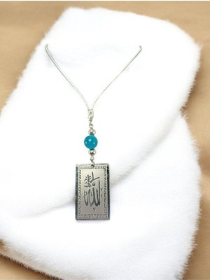 Biuti Dikdörtgen Çelik Allah Lafzı Araba Dikiz Ayna Süsü, Turkuaz Doğal Taşlı Yeni Araba Hediyesi