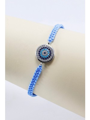 Biuti Bebe Mavisi Asansörlü Gümüş Zirkon Taşlı Nazar Bileklik, Hediyelik Bileklik