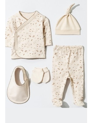 Liaboo Organik Pamuk Yaprak Desenli Hastane Çıkışı ( Süs Dikişli )