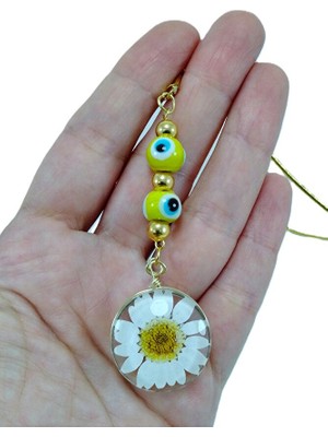 Biuti Yaşayan Papatya Araba Dikiz Ayna Süsü Hediyelik Aksesuar, Sarı Nazar Boncuklu Yeni Araba Hediyesi