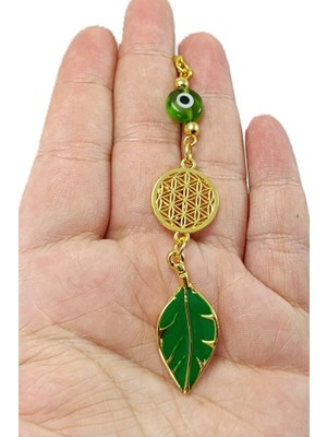 Biuti Altın Kaplama Yeşil Nazar Boncuklu Yaprak Metal Lotus Çiçeği Araba Dikiz Ayna Süsü/ Araba Hediyesi