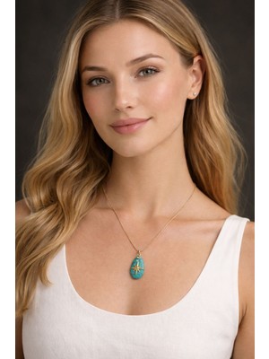 Solare Accessories Turkuaz ve Hematit Doğal Taşlı Altın Kaplama Çelik Kolye