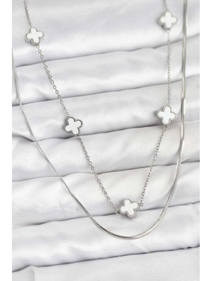 Prativas 316L Çelik Zincir Gümüş Renk Italyan Zincirli Yonca Model Kadın Kolye – PRT3500EB09769