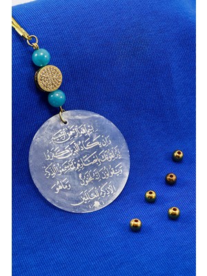 Biuti El Yapımı Turkuaz Doğal Taşlı Parlak Taşlı Lazer Kazıma Nazar Ayeti Araba Dikiz Ayna Süsü