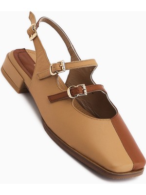 Limoya Winny Hakiki Deri Taba Çift Bantlı Kadın Sandalet