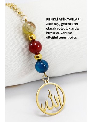 Biuti Gold Paslanmaz Çelik Allah Lafzı Araba Dikiz Ayna Süsü, Doğal Taşlar: Renkli Akik
