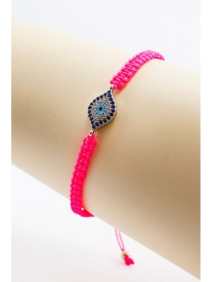 Biuti Pembe Renkli Asansörlü Gümüş Elips Zirkon Taşlı Nazar Bileklik, Hediyelik Bileklik