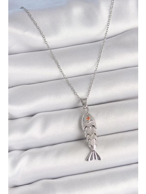 Prativas 316L Çelik Zincir Gümüş Renk Zirkon Taşlı Balık Figürlü Kolye – PRT3500EB06168