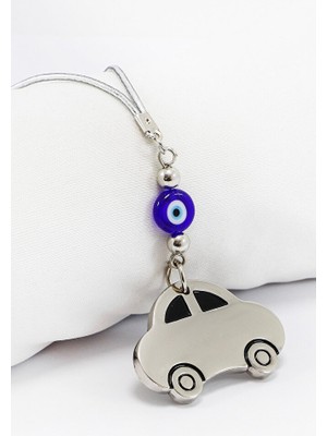 Biuti El Yapımı Lacivert Yassı Cam Nazar Boncuklu Çelik Araba Figürlü Araç Dikiz Ayna Süsü