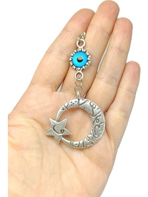 Biuti Yeni Araba Hediyesi, Metal Hilal Nazar Boncuklu Dikiz Ayna Süsü