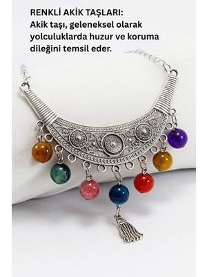Biuti Otantik Metal Premium Araba Dikiz Ayna Süsü, Farklı Renklerde Akik Taşları, Vıp Hediyelik