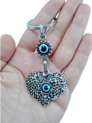 Biuti Metal Kalp Anahtar Nazar Boncuğu Anahtarlık Hediyelik Aksesuar