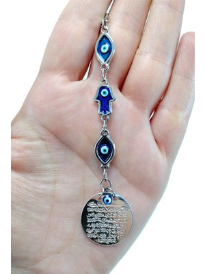 Biuti Metal Mineli Nazar Boncuğu Fatma Ana Eli Araba Dikiz Ayna Süsü Ayetel Kürsi, Yeni Araba Hediyesi