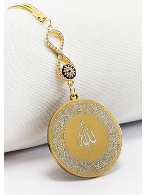 Biuti Zirkon Sonsuzluk Gold Renkli Ayetel Kürsi Allah Lafzı Felak Nas Ihlas Çelik Araba Ayna Süsü