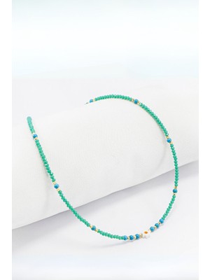 Biuti Zümrüt Yeşili Kum Boncuklu Papatyalı Bijuteri Kolye, Hediyelik Kolye