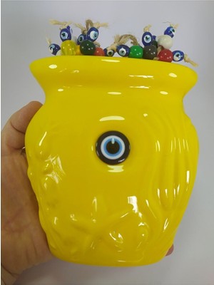 Ennea Art Seramik Sade Sarı Vazo Nazarlık El Yapımı Nazarlık Duvar Dekoru