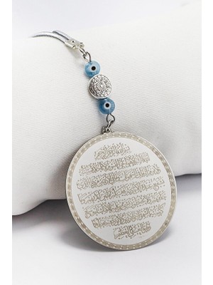 Biuti Minik Cam Nazar Desenli Boncuk Ayetel Kürsi Felak Nas Ihlas Araba Dikiz Ayna Süsü (4,5cm Plaka)