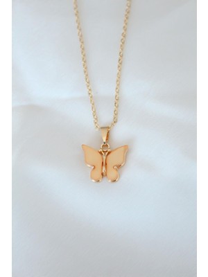 Prativas Gold Kaplama Sarı Renk Sedefli Kelebek Kolye - PRT3500EB10126