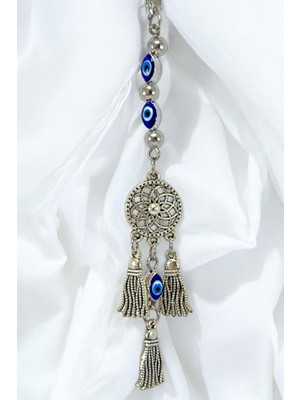 Biuti Çerçeveli Elips Nazarlı Metal Lotus Çiçeği Araba Dikiz Ayna Süsü, Püsküllü Yeni Araba Hediyesi